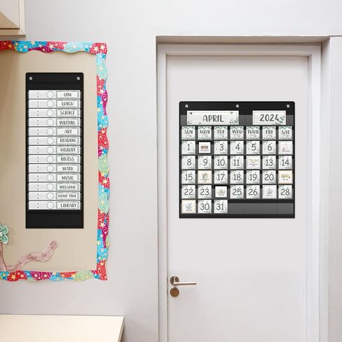 Ctosree 2 Pcs Classroom Monthly Calendar Pocket Chart with 71 Pocket Chart Cards, Daily Schedule Pocket Chart with 26 Double Sided Reusable Cards for Homeschool Preschool(Boho) in Saudi Arabia