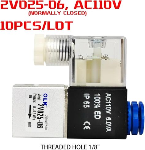 10pcs 2V025-08/06 For Air Solenoid Valve Pneumatic Control Valves Normally Closed DC 12V 24V 220V 110V 2 Way 2 Position(2V025-06 AC110V) in Saudi Arabia