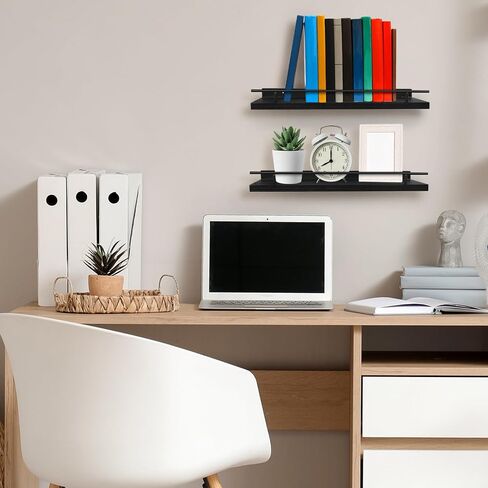 Floating Shelves for Wall, Wood Bookcases, Decor for Kitchen| Farmhouse| Bedroom| Laundry Room| Living Room| Bathroom, Hanging Storage - Black in Saudi Arabia