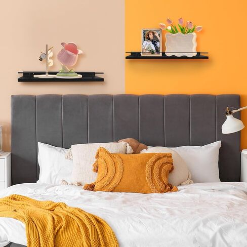 Floating Shelves for Wall, Wood Bookcases, Decor for Kitchen| Farmhouse| Bedroom| Laundry Room| Living Room| Bathroom, Hanging Storage - Black in Saudi Arabia
