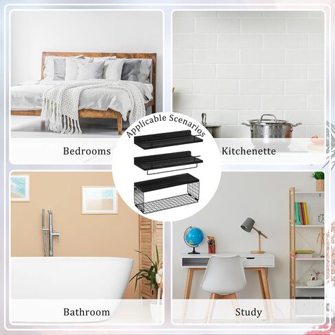Floating Shelves for Wall, Wood Bookcases, Decor for Kitchen| Farmhouse| Bedroom| Laundry Room| Living Room| Bathroom, Hanging Storage - Black in Saudi Arabia