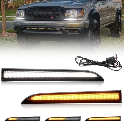 2 PCS Sequential Switchback LED الجانبية الجانبية المصباح الأمامي ضوء النهار للركض ل toyo-ta تاكوما 1996-2002 الاستبدال الوفير الأمامي مصباح أبيض النهار الجري تشغيل Amber LED in Kuwait