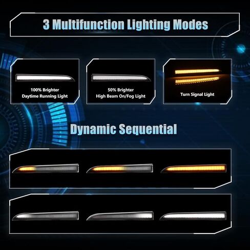 2 PCS Sequential Switchback LED الجانبية الجانبية المصباح الأمامي ضوء النهار للركض ل toyo-ta تاكوما 1996-2002 الاستبدال الوفير الأمامي مصباح أبيض النهار الجري تشغيل Amber LED in Kuwait