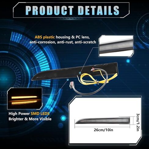 2 PCS Sequential Switchback LED الجانبية الجانبية المصباح الأمامي ضوء النهار للركض ل toyo-ta تاكوما 1996-2002 الاستبدال الوفير الأمامي مصباح أبيض النهار الجري تشغيل Amber LED in Kuwait