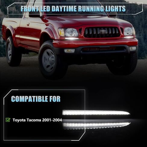 2 PCS Sequential Switchback LED الجانبية الجانبية المصباح الأمامي ضوء النهار للركض ل toyo-ta تاكوما 1996-2002 الاستبدال الوفير الأمامي مصباح أبيض النهار الجري تشغيل Amber LED in Kuwait