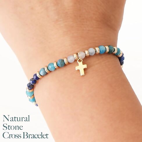 Christian Gifts for Women, Cross Bracelet, Christian Gifts, Inspirational Gifts for Women, Natural Stone Bracelets, Religious Gifts for Women(Pink) in Kuwait
