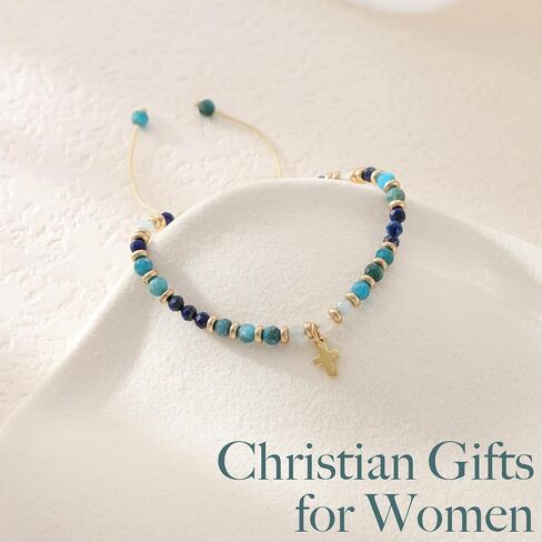 Christian Gifts for Women, Cross Bracelet, Christian Gifts, Inspirational Gifts for Women, Natural Stone Bracelets, Religious Gifts for Women(Pink) in Kuwait