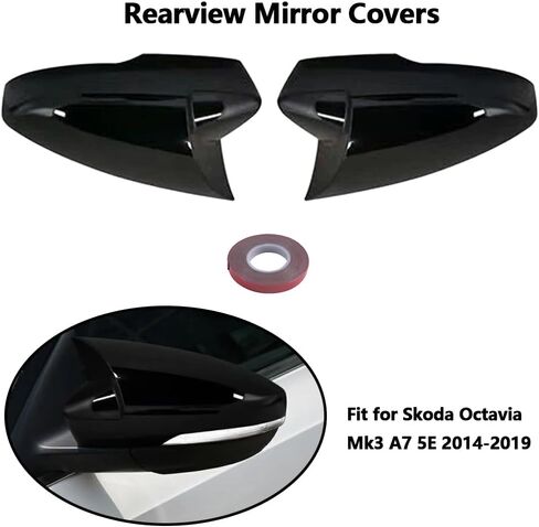 2PCS الخلفية غطاء مرآة غطاء ألياف الكربون/يسار أسود+يمين ل Skoda Octavia MK3 A7 5E 2014 2015 2017 2018 2018 2020 (Carbon Fiber Black) in Saudi Arabia
