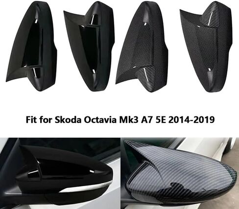 2PCS الخلفية غطاء مرآة غطاء ألياف الكربون/يسار أسود+يمين ل Skoda Octavia MK3 A7 5E 2014 2015 2017 2018 2018 2020 (Carbon Fiber Black) in Saudi Arabia