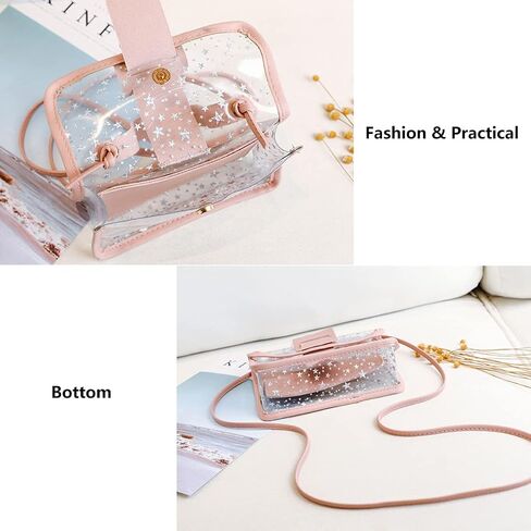 واضحة PVC حقيبة Crossbody صغيرة للنساء الفتيات ، النجوم الشفافة حقيبة كتف الهاتف المحمول مع حزام قابل للفصل ، أزياء حقيبة اليد واضحة حقيبة المحفظة محفظة لحفل التسوق العمل سفر الأسود in Kuwait