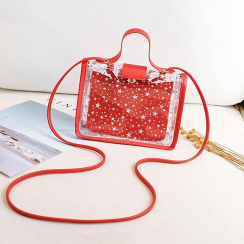 واضحة PVC حقيبة Crossbody صغيرة للنساء الفتيات ، النجوم الشفافة حقيبة كتف الهاتف المحمول مع حزام قابل للفصل ، أزياء حقيبة اليد واضحة حقيبة المحفظة محفظة لحفل التسوق العمل سفر الأسود in Kuwait