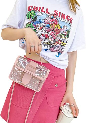 واضحة PVC حقيبة Crossbody صغيرة للنساء الفتيات ، النجوم الشفافة حقيبة كتف الهاتف المحمول مع حزام قابل للفصل ، أزياء حقيبة اليد واضحة حقيبة المحفظة محفظة لحفل التسوق العمل سفر الأسود in Kuwait