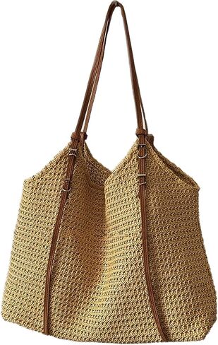 Straw Bag, Straw Tote Bag for Women - 2025 Summer Soft Woven Shoulder beach bag, stylish beach tote bag in Saudi Arabia