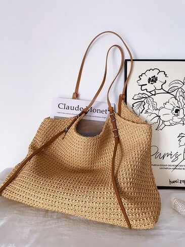 Straw Bag, Straw Tote Bag for Women - 2025 Summer Soft Woven Shoulder beach bag, stylish beach tote bag in Saudi Arabia