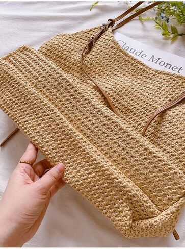 Straw Bag, Straw Tote Bag for Women - 2025 Summer Soft Woven Shoulder beach bag, stylish beach tote bag in Saudi Arabia