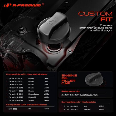 A-Premium Engine Oil Filler Cap Oil Cap Compatible with Hyundai Elantra, Sonata, Santa Fe, Accent, Tucson, Genesis, Veloster, Kona & Kia Soul, Optima, Sorento, Forte, Sportage, Rio, Sedona, Telluride in Saudi Arabia