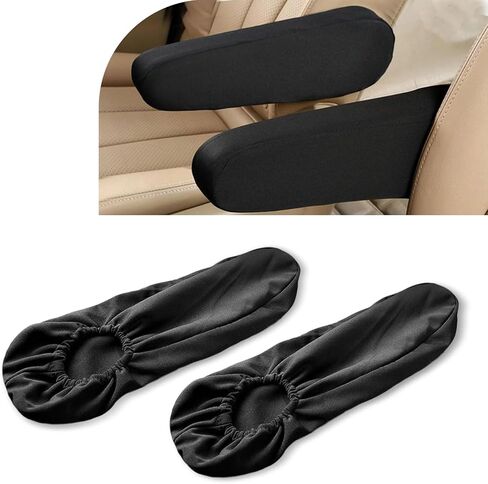 2PCS Car Front Seat Armrest Covers, Soft Front Seat Armrest Protectors, Comfortable Cloth Fabric Armrest Protectors, Car Interior Accessories (Black) in Kuwait