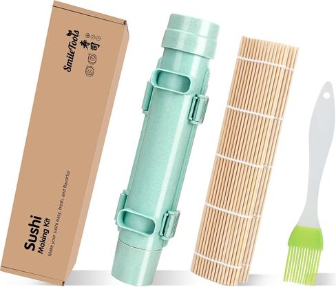 Bamboo Sushi Making Kit, Sushi Maker, 2 Bamboo Makisu Sushi Rolling Mats, 5 Pairs Chopsticks, Sauce Dishes, Rice Paddle, Spreader - Natural Sushi Roller Set for Beginners DIY Sushi at Home in Saudi Arabia