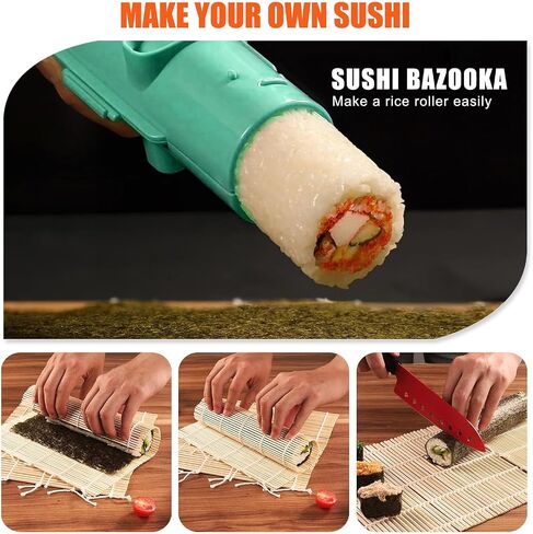 Bamboo Sushi Making Kit, Sushi Maker, 2 Bamboo Makisu Sushi Rolling Mats, 5 Pairs Chopsticks, Sauce Dishes, Rice Paddle, Spreader - Natural Sushi Roller Set for Beginners DIY Sushi at Home in Saudi Arabia