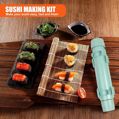 Bamboo Sushi Making Kit, Sushi Maker, 2 Bamboo Makisu Sushi Rolling Mats, 5 Pairs Chopsticks, Sauce Dishes, Rice Paddle, Spreader - Natural Sushi Roller Set for Beginners DIY Sushi at Home in Saudi Arabia
