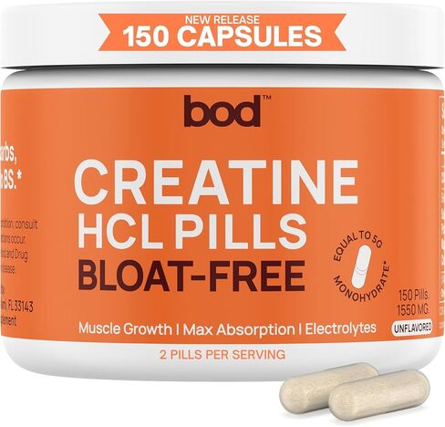 BOD Creatine Capsules Pills for Muscle Support, Endurance, No Bloat, No Load, Unflavored Creatine for Women and Men, Vegan, (Creatine HMB Capsules) in Kuwait