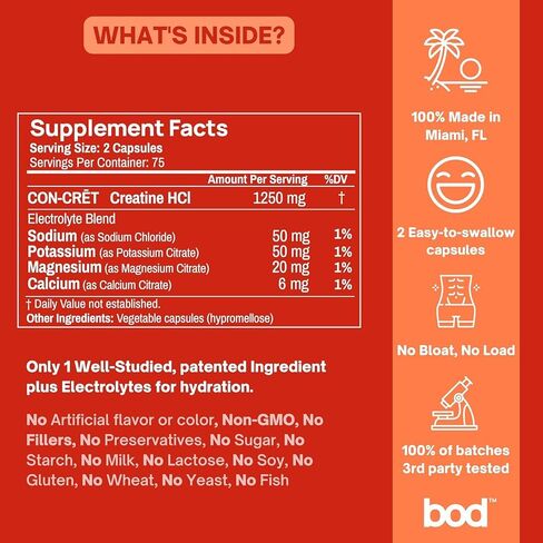 BOD Creatine Capsules Pills for Muscle Support, Endurance, No Bloat, No Load, Unflavored Creatine for Women and Men, Vegan, (Creatine HMB Capsules) in Kuwait