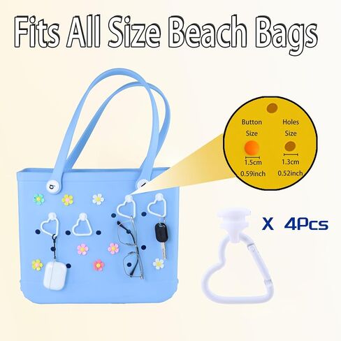 2Pcs Inserts Hooks Accessories for Bogg Bag and Simply Southern Tote,Charms Key Holder Heart Shape Hook for Bogg Bags Keychain -Finding Your Keys Quickly(White) in Kuwait