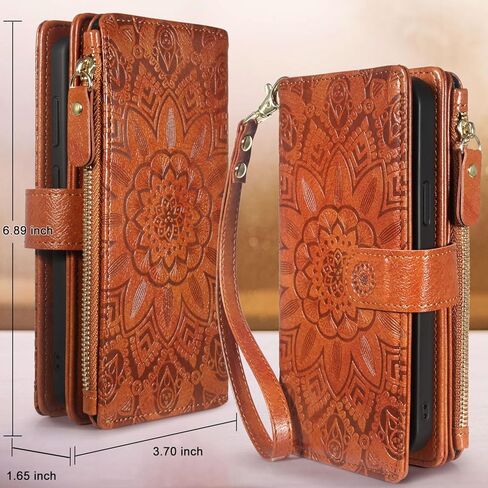 Harryshell Compatible with Samsung Galaxy S25 Ultra Wallet Case Detachable Phone Cover with Zipper Cash Coin Pocket Multi Card Slots Holder Wrist Strap Lanyard 6.9 inch (Floral Purple) in Kuwait