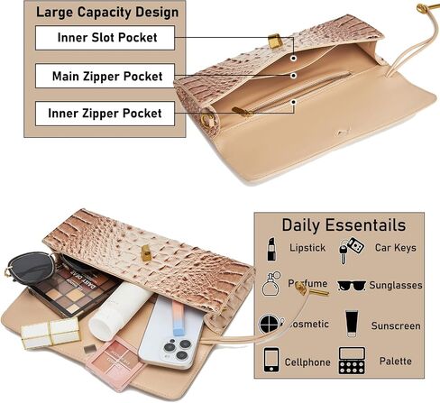 Trendy Women Crocodile Evening Clutch Purse Crossbody Shoulder Handbag Cute Vegan Leather Satchels in Kuwait