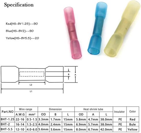 300 PCS Pack Waterproof Thermal Butt Crimp Shrink Terminal Quick Wiring Connector AWG 22-10/0.3-6.0mm2 Sealed Automotive Insulation in Saudi Arabia