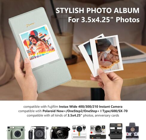 Photo Album Book for Instax Wide Film 3.5x4.25, 64 Pockets Photo Album with Photo Window fits for Fujifilm Instax Wide 400/300/210/200/Wide EVO/Polaroid 600 i-Type - Brown in Saudi Arabia