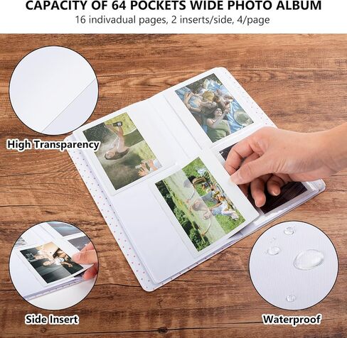 Photo Album Book for Instax Wide Film 3.5x4.25, 64 Pockets Photo Album with Photo Window fits for Fujifilm Instax Wide 400/300/210/200/Wide EVO/Polaroid 600 i-Type - Brown in Saudi Arabia