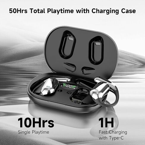 Open Ear Bluetooth 5.4 Headphones, Wireless Earbuds Sport Over Earphones with Ear Hooks 50H Playtime Ear Buds LED Display Charging Case, Waterproof Design for Running Fitness Walking in Saudi Arabia
