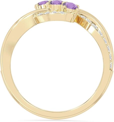 Natural Gemstone 3 Stone Enagegment Rings with Moissanite for Women in Silver/18K Yellow/Rose Gold Vermeil, Birthstone Jewelry Gifts for Her Birthday, Wedding Anniversary, Graduation, Christmas in Saudi Arabia