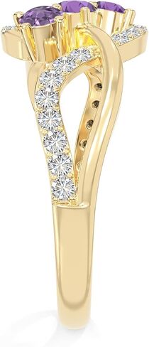 Natural Gemstone 3 Stone Enagegment Rings with Moissanite for Women in Silver/18K Yellow/Rose Gold Vermeil, Birthstone Jewelry Gifts for Her Birthday, Wedding Anniversary, Graduation, Christmas in Saudi Arabia