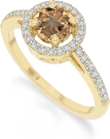Round Natural Gemstone Halo Rings for Women in 925 Silver/18K Yellow/Rose Gold Vermeil, Birthstone Jewelry Gifts for Her Birthday, Wedding Anniversary, Christmas, Mothers Day, Graduation in Saudi Arabia