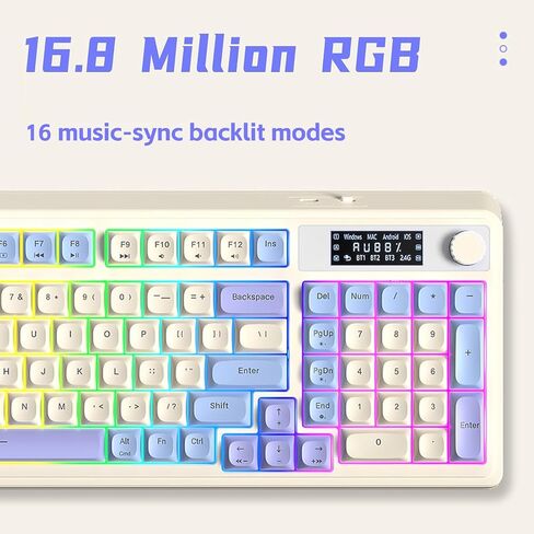 AULA S99 Pro Wireless Keyboard, Display Screen & Media Knob, Tri-Mode Bluetooth/2.4G/USB-C RGB Creamy Gaming Keyboard with Number Pad Macro Keys, Custom Computer Keyboards for Laptop PC Gamer - Green in Saudi Arabia