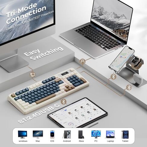 AULA S99 Pro Wireless Keyboard, Display Screen & Media Knob, Tri-Mode Bluetooth/2.4G/USB-C RGB Creamy Gaming Keyboard with Number Pad Macro Keys, Custom Computer Keyboards for Laptop PC Gamer - Green in Saudi Arabia