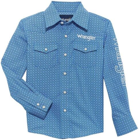 Wrangler Boys Blue Logo Long Sleeve Snap Shirt in Saudi Arabia