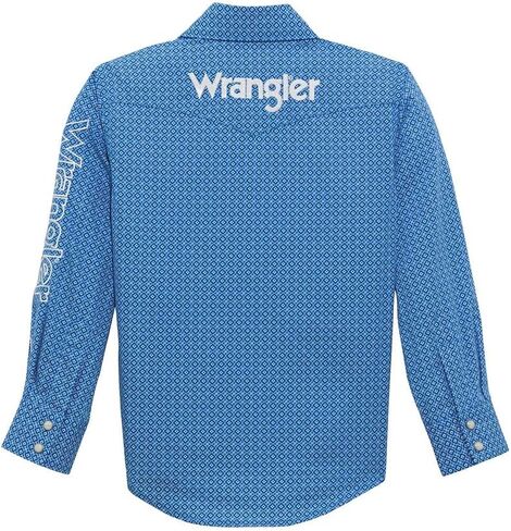 Wrangler Boys Blue Logo Long Sleeve Snap Shirt in Saudi Arabia