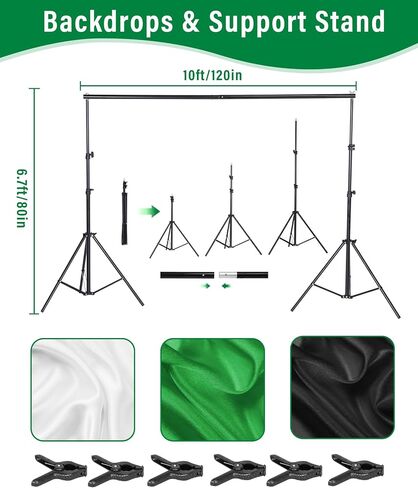 Andoer Photography Studio Softbox Lighting Kit and 6.5ftx10ft(2X3Meters) Background Support System Including 3pcs Backdrops(Black/White/Green) Screen for Photo, Video, Portrait and Live in Saudi Arabia