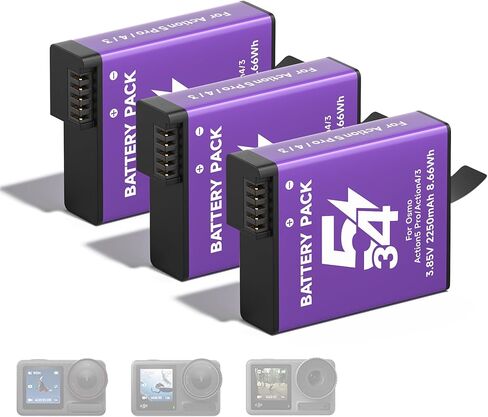 OSMO Action 5 Pro 4 3 استبدال البطارية ، 2 Pack 2250mAh حزمة بطاريات متطرفة قابلة لإعادة الشحن لـ DJI Osmo Action 5 Pro Osmo Action 4 Action 3 Sport Campar in Kuwait