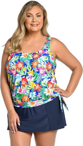 Maxine of Hollywood Women's Standard Side Tie Scoop Neck Banded Tankini Swimsuit Top, Multi//Hibiscus Honey in Saudi Arabia