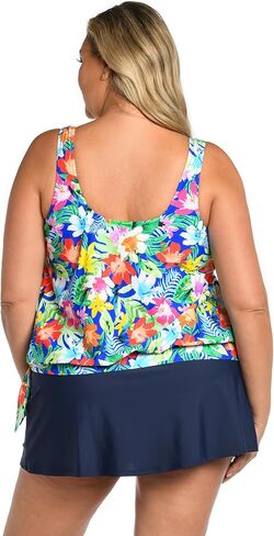 Maxine of Hollywood Women's Standard Side Tie Scoop Neck Banded Tankini Swimsuit Top, Multi//Hibiscus Honey in Saudi Arabia