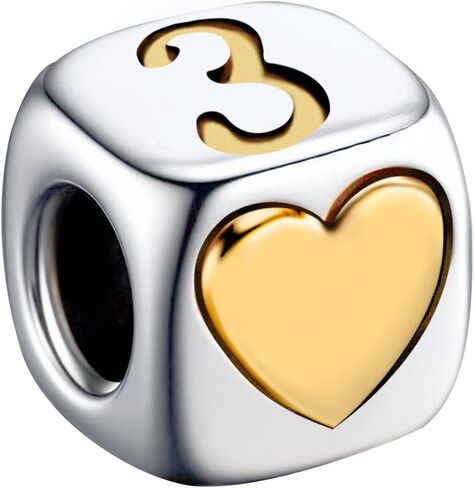KunBead Number 0-9 Gold Heart Love Bead Birthday Charms Compatible with Pandora Charm Bracelet for Women in Kuwait