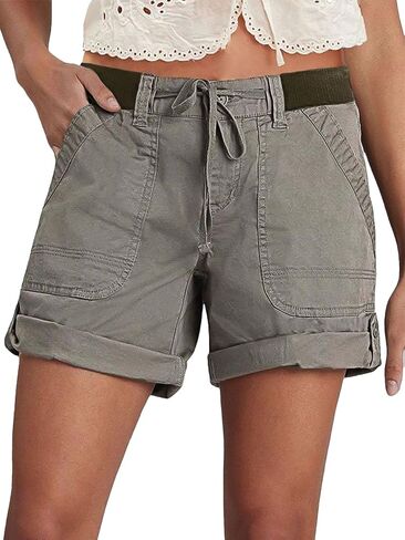 Flamingals Mid Waist Drawstring Skinny Leg Shorts for Women Cargo Summer Shorts Vintage Casual in Saudi Arabia