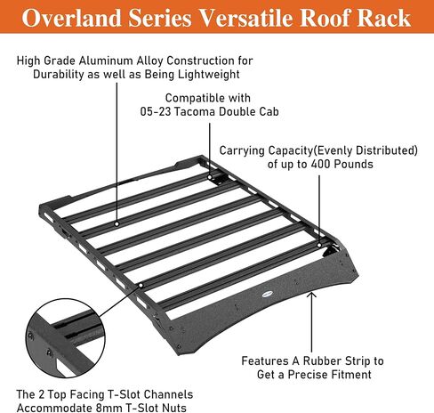 Hoke Road Tacoma Roof Rack Bars Aluminium Cross for 2005-2023 Toyota Tacoma Double Cab ، تخزين حاملة أمتعة سلة البضائع in Saudi Arabia