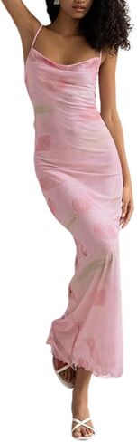 Women's 2025 Summer Dresses Floral Bodycon Maxi Dress Spaghetti Strap Backless Cocktail Party Long Dresses in Kuwait