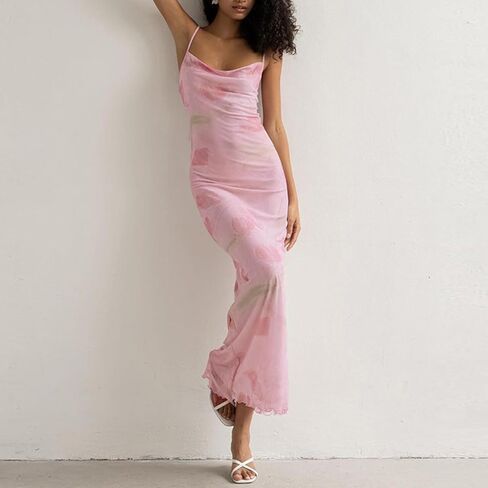 Women's 2025 Summer Dresses Floral Bodycon Maxi Dress Spaghetti Strap Backless Cocktail Party Long Dresses in Kuwait