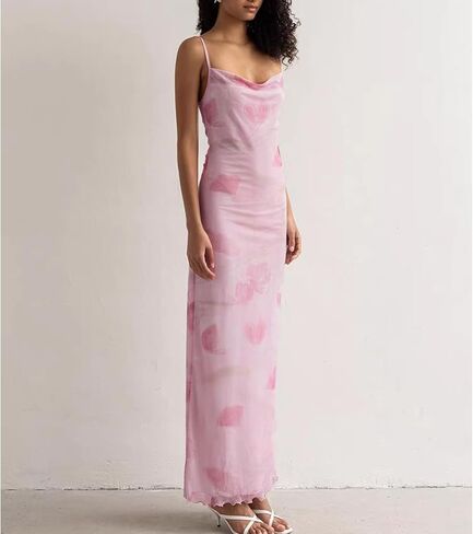 Women's 2025 Summer Dresses Floral Bodycon Maxi Dress Spaghetti Strap Backless Cocktail Party Long Dresses in Kuwait